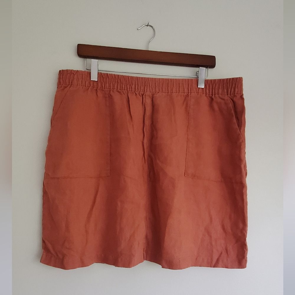 Garnet Hill 100% Linen Rust Orange Plus Skirt with Front Pockets Size 18